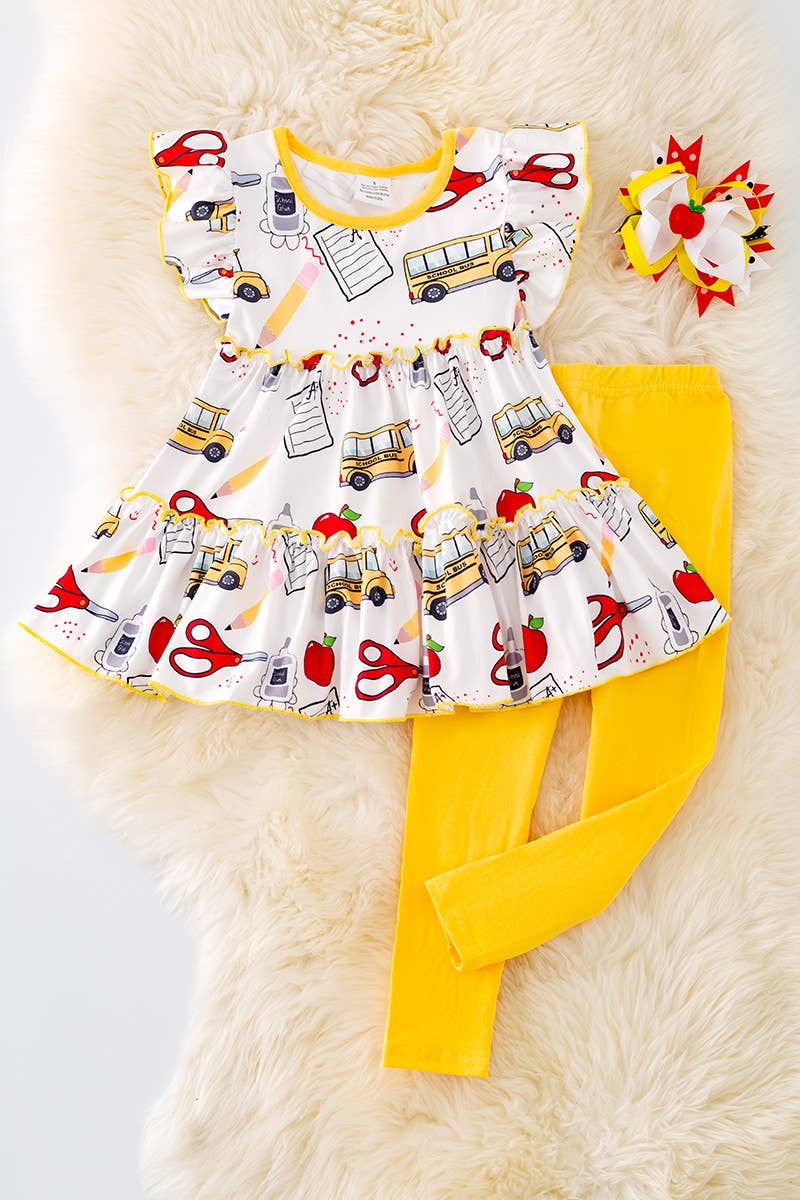 SCHOOL BUS PRINTED TUNIC W/YELLOW LEGGINGS