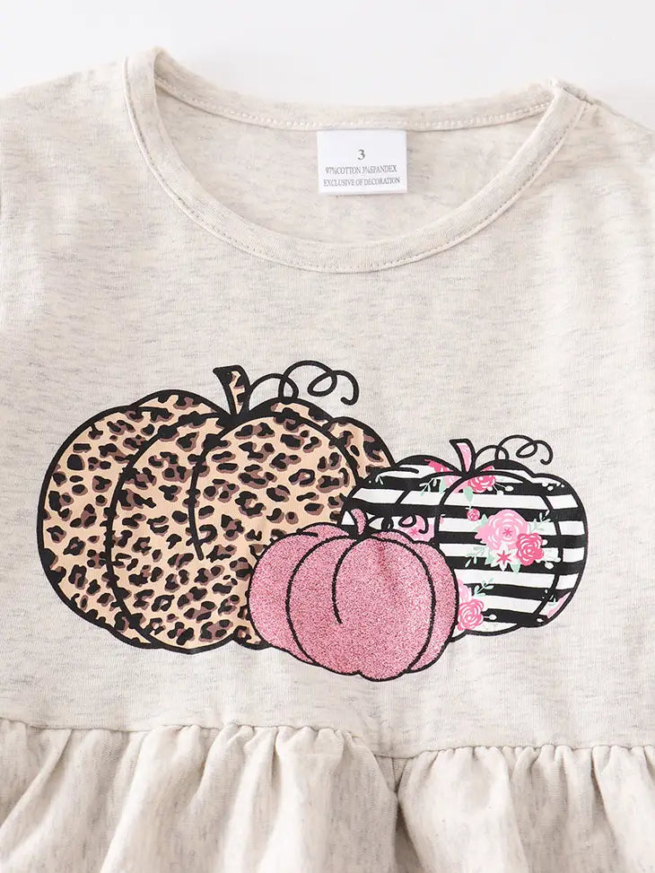 Grey leopard pumpkin ruffle girl set