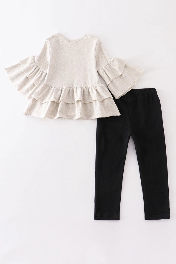 Grey leopard pumpkin ruffle girl set