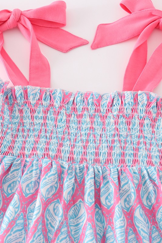 Blue ribbon lace charm smocked dress