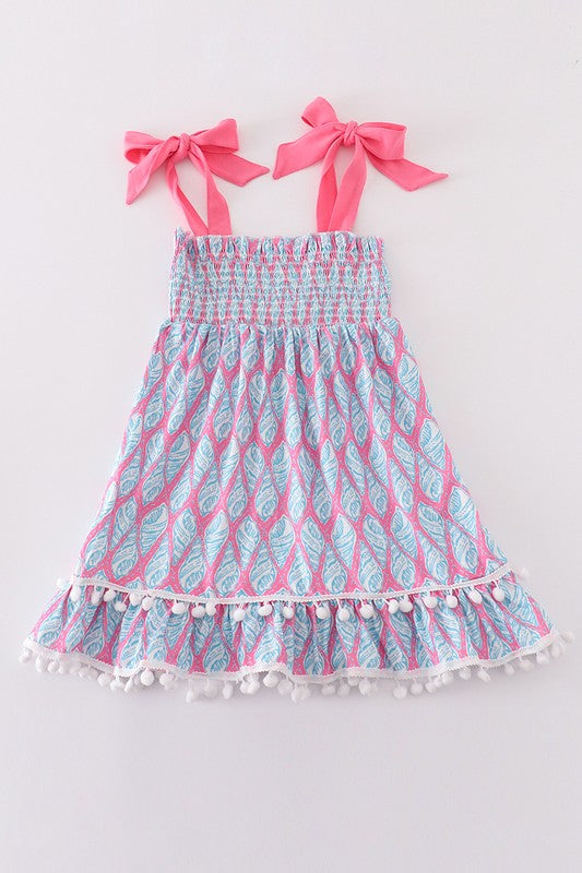 Blue ribbon lace charm smocked dress