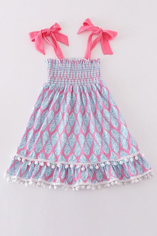 Blue ribbon lace charm smocked dress