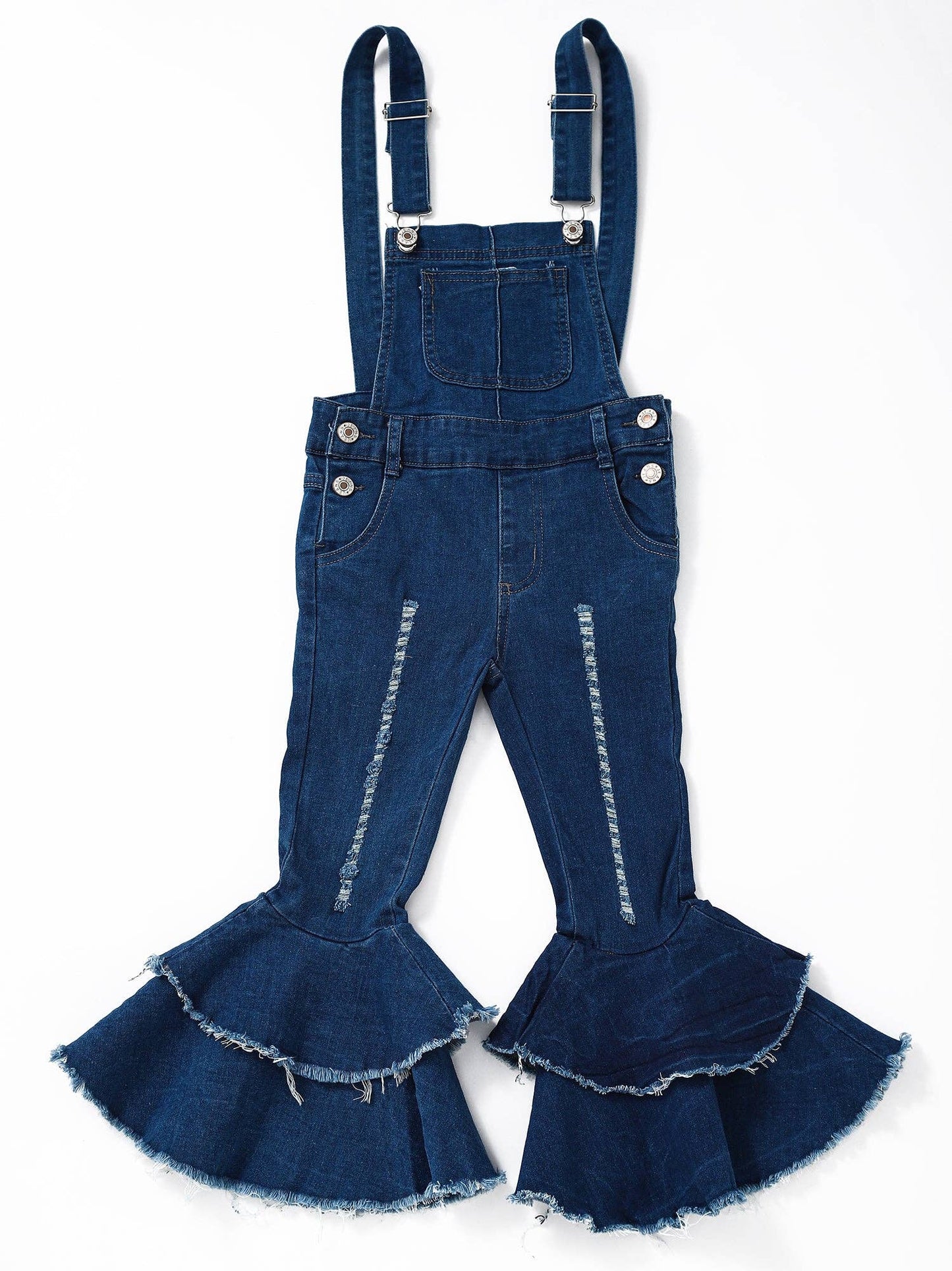 Girls Blue Denim Double Layer Overalls