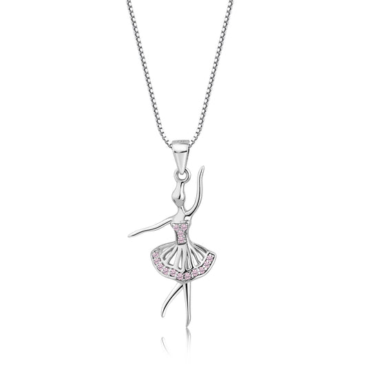 Girls Silver Ballerina Necklace Kids Nutcracker Dance Gift