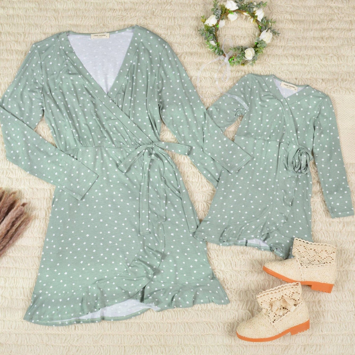 Faux Wrap Dress Printed Jersey Mommy & Me Matching for Kids