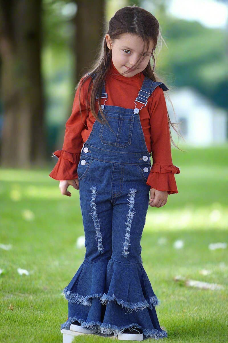 DOUBLE LAYER DISTRESSED DENIM OVERALLS