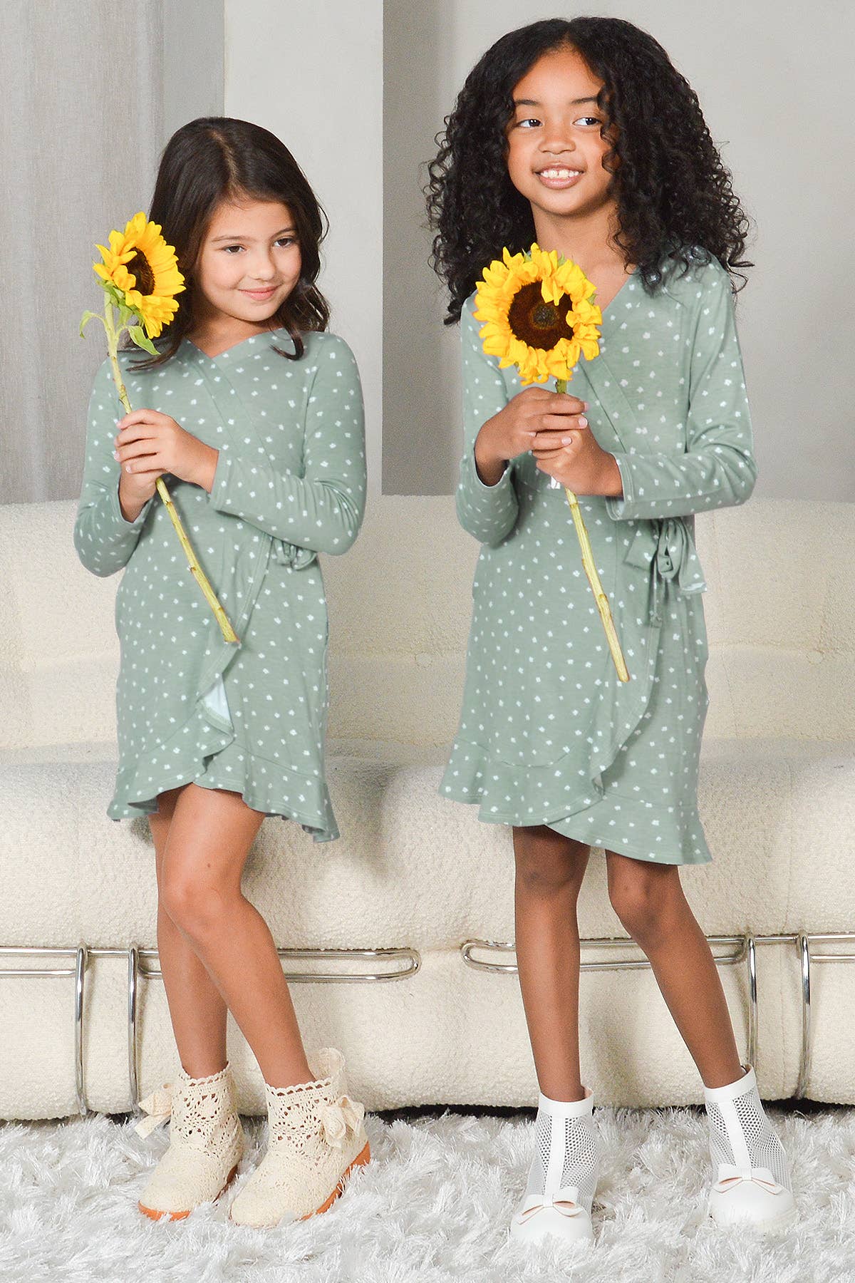 Faux Wrap Dress Printed Jersey Mommy & Me Matching for Kids
