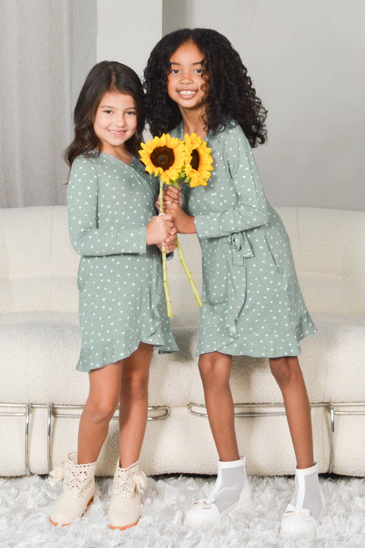 Faux Wrap Dress Printed Jersey Mommy & Me Matching for Kids
