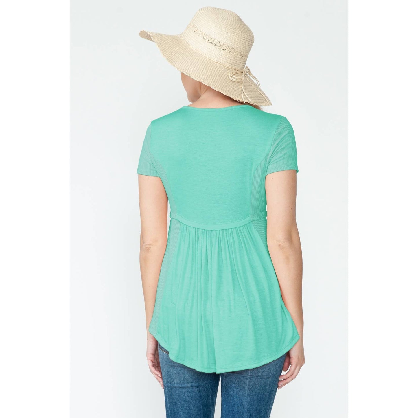 Maternity Shirring Ruched Round Hem Basic Solid Side Rib Top