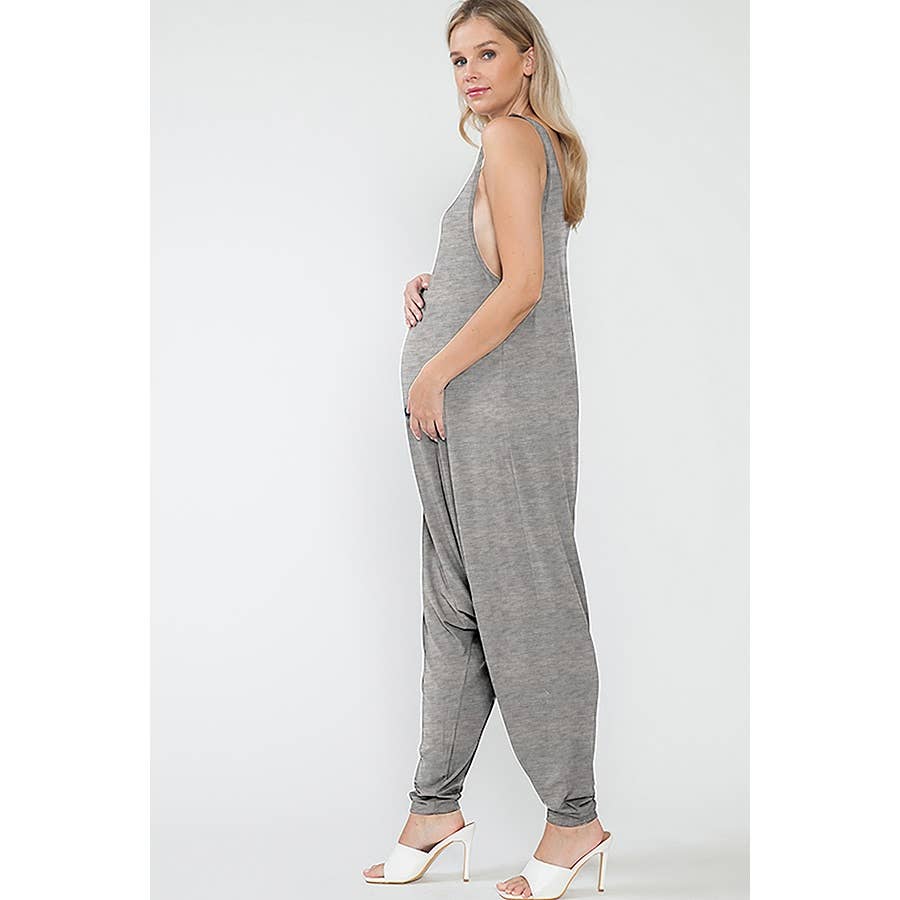 Maternity Baggy Pants Solid Sleeveless Activewear Jumpsuit