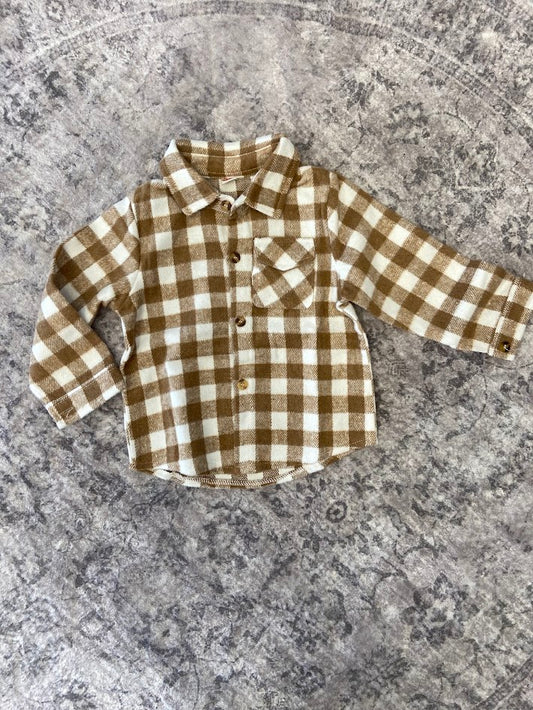 Tan Plaid Shacket for Kids