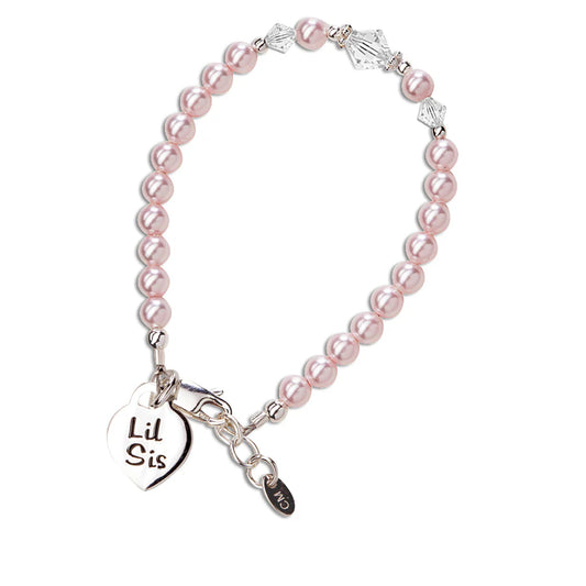 Sterling Silver Little Sister Bracelet with Heart Baby Gift