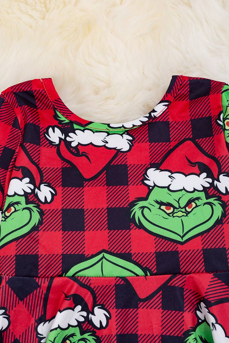 PLAID W/ GRINCH-CHARACTER PRINTED DRESS