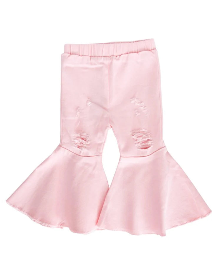 BARBIE PLEATED DENIM BELL BOTTOMS - POWERPUFF DISTRESSED PINK