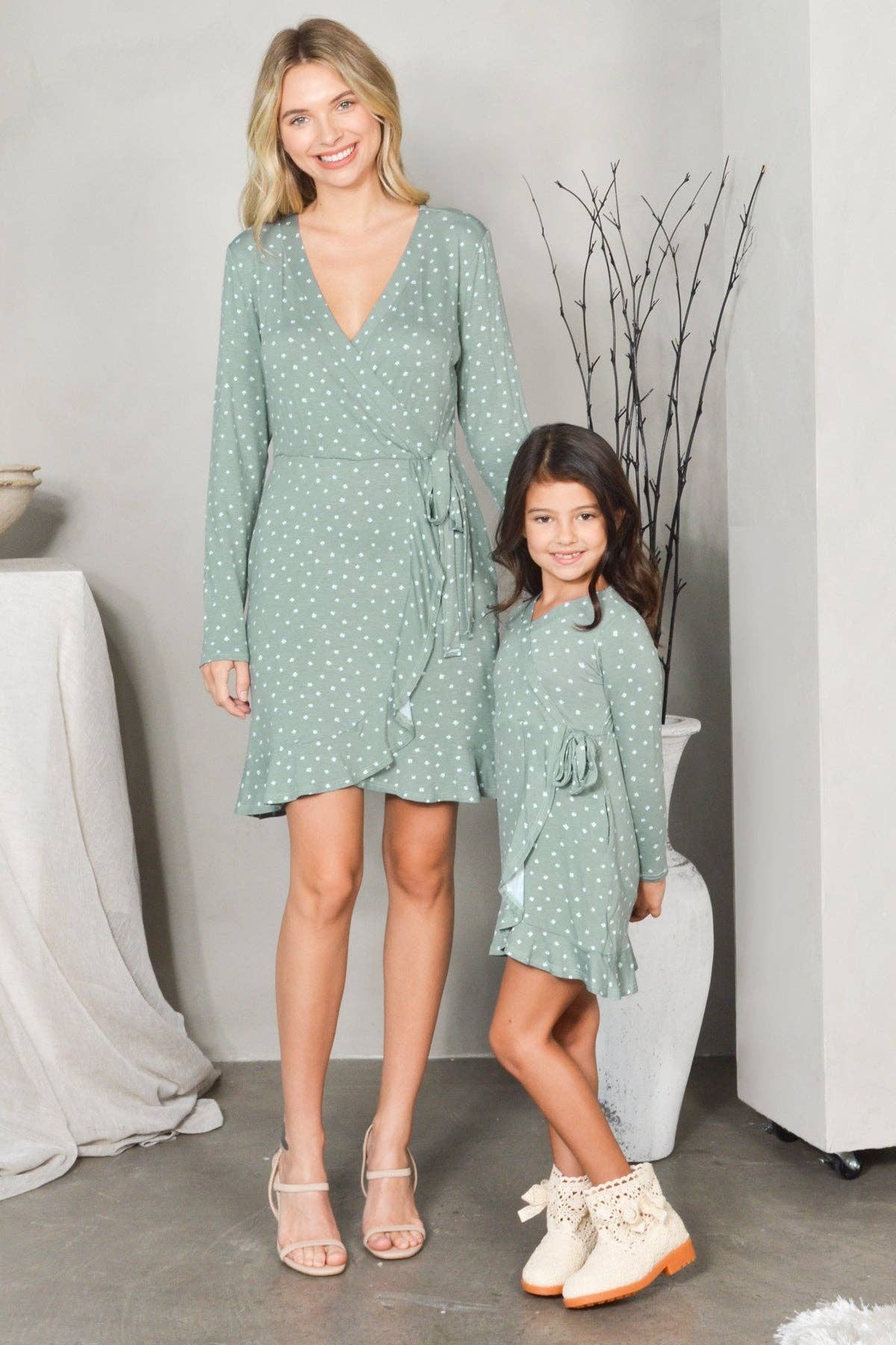 Faux Wrap Dress Printed Jersey Mommy & Me Matching for Kids