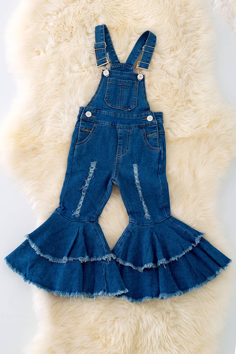 DOUBLE LAYER DISTRESSED DENIM OVERALLS