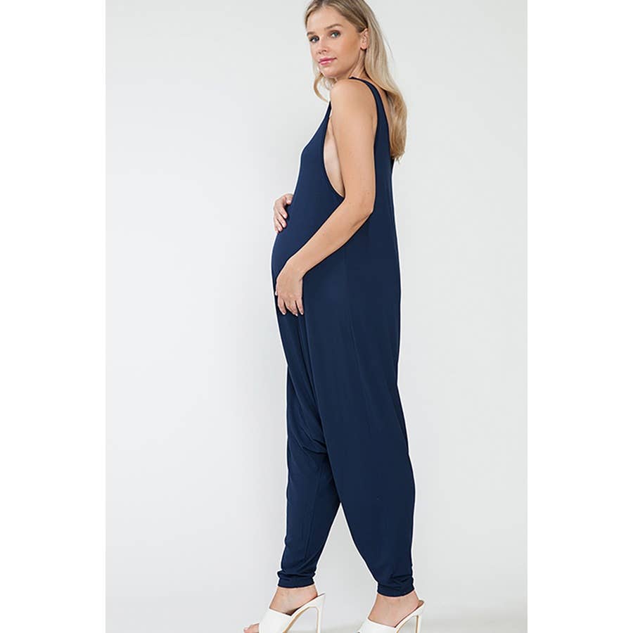 Maternity Baggy Pants Solid Sleeveless Activewear Jumpsuit