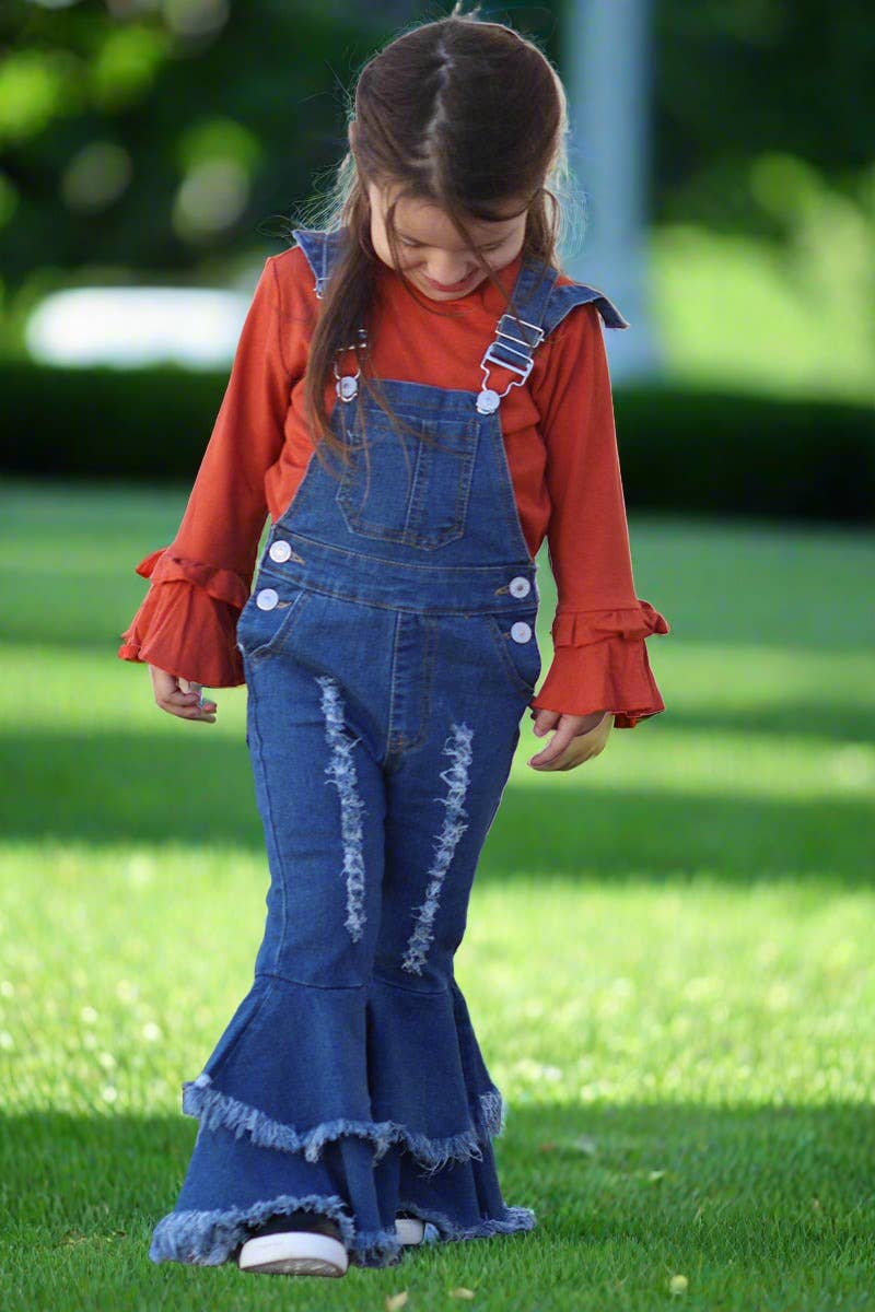 DOUBLE LAYER DISTRESSED DENIM OVERALLS