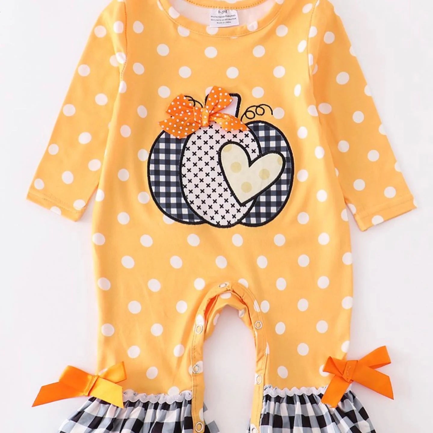 Mustard Polka Dot Pumpkin Romper
