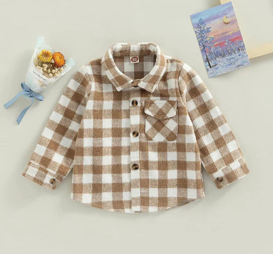 Tan Plaid Shacket for Kids